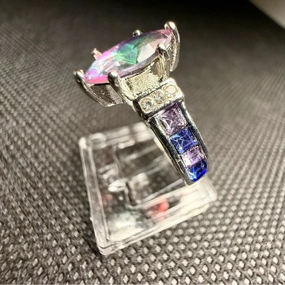 New Stainless Steel & Torina Rainbow Crystal Quartz Ring, Size 6 - Picture 4 of 6